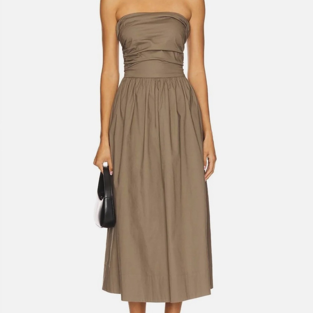 Pistola Strapless Midi Dress in Taupe
